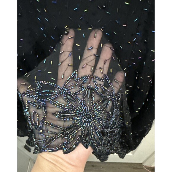 Party Dress Vintage Papell Boutique Beaded Floral Tiered Midi 22W Black NWT - Picture 10 of 10